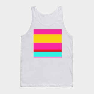 A mild association of Cherry Red, Persian Rose, Metallic Yellow and Fluorescent Blue stripes. Tank Top